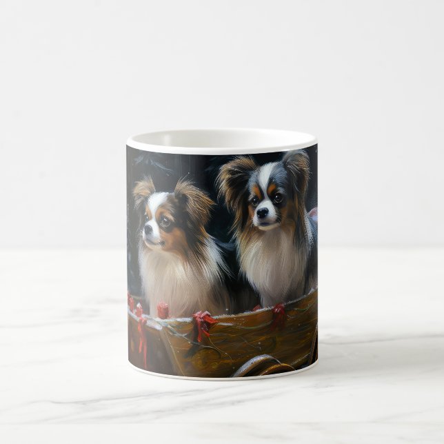 Papillon Snowy Sleigh Weihnachtsdekor Kaffeetasse (Mittel)