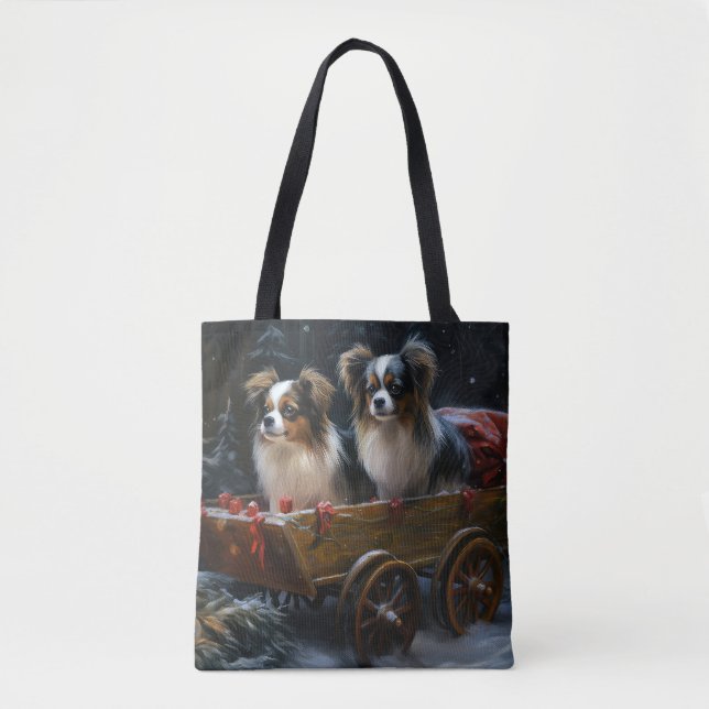 Papillon Snowy Sleigh Weihnachtsdekor Tasche (Vorderseite)