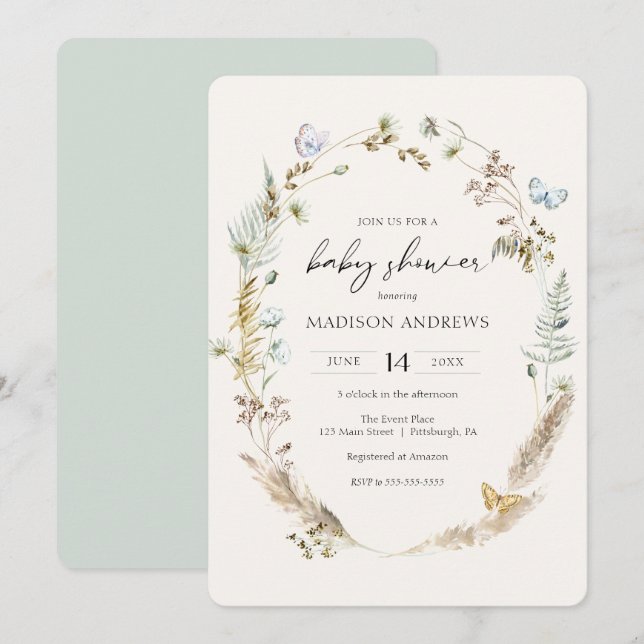 Papillon sur le chemin Boho Baby shower Invitation (Devant / Derrière)