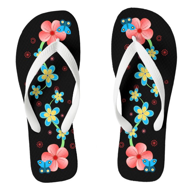Papillon sur les tongs rose et bleu (Semelle)
