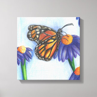 Papillon sur toile enveloppée de fleurs (30 x 30 c