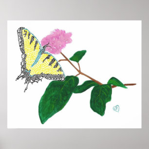 Papillon swallowtail jaune sur affiche de fleur