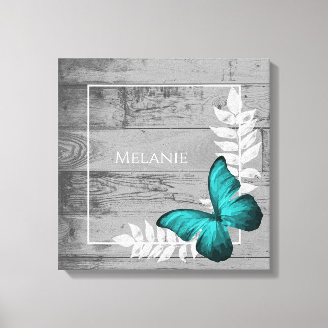 Papillon turquoise toile rustique (Recto)