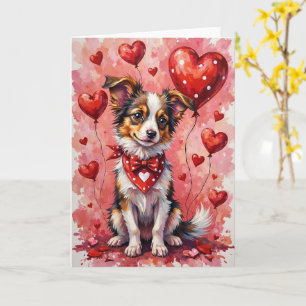 Papillon Valentinstag Hund mit Herzen Rot Karte