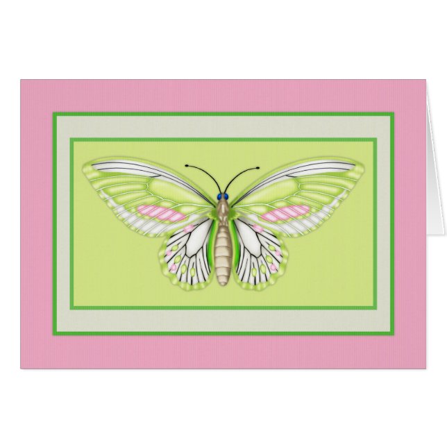 Papillon vert 3 thème animal Carte de voeux blanch (Devant horizontal)