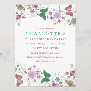 Papillon Vert Joli   Invitation d'anniversaire