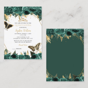 Papillon vert Quinceañera Mini Invitation