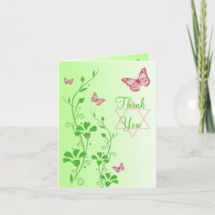 Papillon vert rose Floral Merci Carte de note