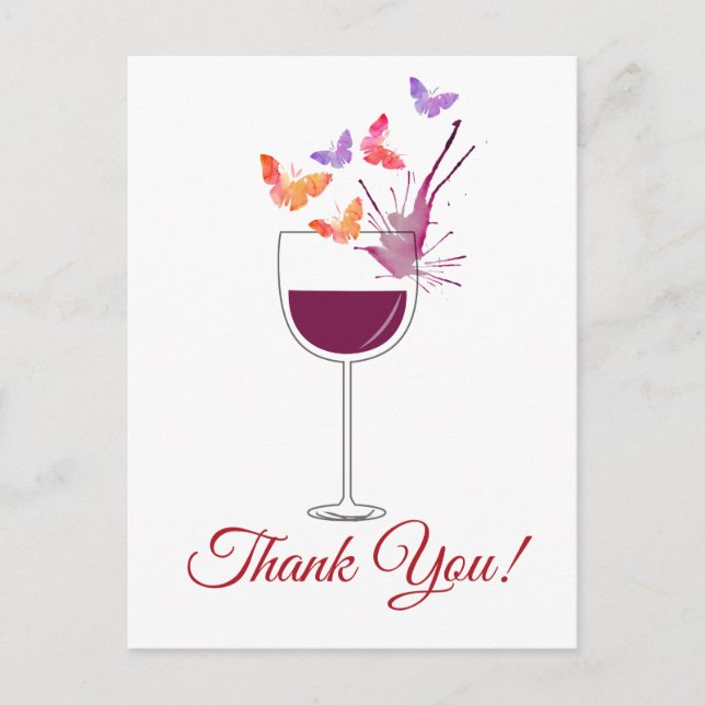 papillon, vin rouge, carte de remerciements (Devant)