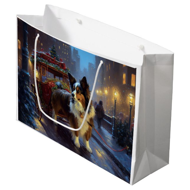 Papillon Weihnachtsfeiertag Große Geschenktüte (Vorderseite Schrägansicht)