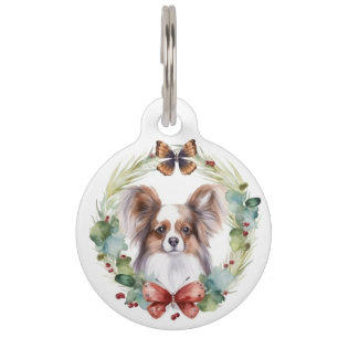 Papillon-Weihnachtskranz Festiver Hund Haustiermarke