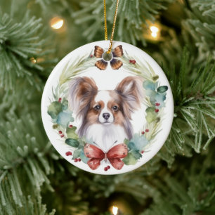 Papillon-Weihnachtskranz Festiver Hund Keramik Ornament