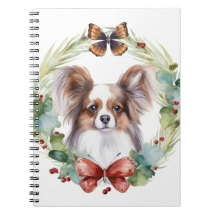 Papillon-Weihnachtskranz Festiver Hund Notizblock