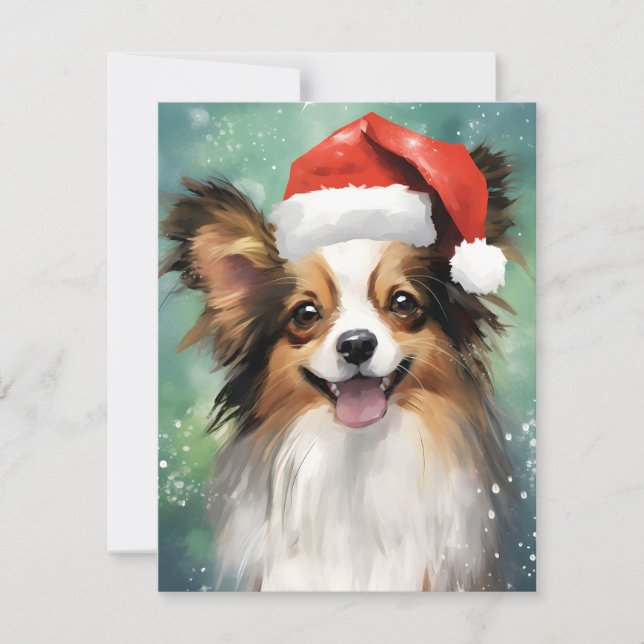 Papillon Weihnachtsmalerei Feiertagskarte (Vorderseite)