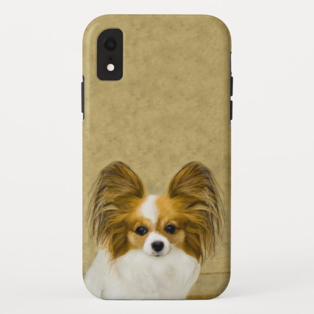 Papillon (weiß und schwarz) Malerei - Dog Art Case (Rückseite)