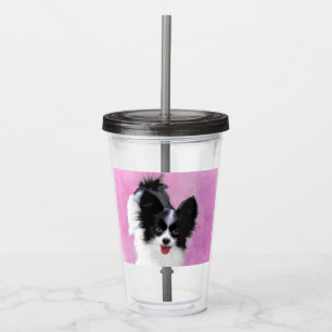 Papillon (weiß und schwarz) Malerei - Hundekunst Acryltrinkbecher