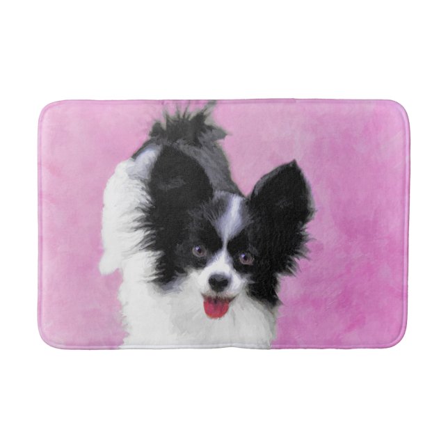 Papillon (weiß und schwarz) Malerei - Hundekunst Badematte (Vorderseite)