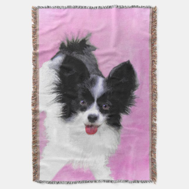 Papillon (weiß und schwarz) Malerei - Hundekunst Decke (Vorderseite Vertikal)