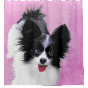 Papillon (weiß und schwarz) Malerei - Hundekunst Duschvorhang