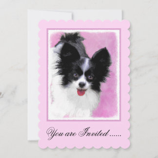 Papillon (weiß und schwarz) Malerei - Hundekunst Einladung