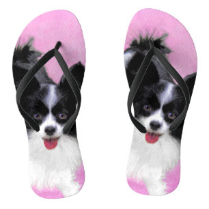 Papillon (weiß und schwarz) Malerei - Hundekunst Flip Flops