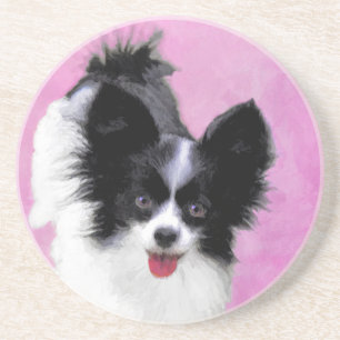 Papillon (weiß und schwarz) Malerei - Hundekunst Getränkeuntersetzer