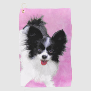 Papillon (weiß und schwarz) Malerei - Hundekunst Golfhandtuch