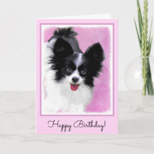 Papillon (weiß und schwarz) Malerei - Hundekunst Karte