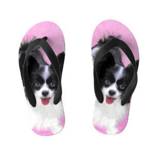 Papillon (weiß und schwarz) Malerei - Hundekunst Kinderbadesandalen