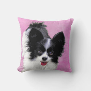 Papillon (weiß und schwarz) Malerei - Hundekunst Kissen