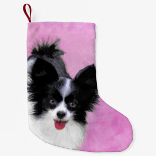 Papillon (weiß und schwarz) Malerei - Hundekunst Kleiner Weihnachtsstrumpf
