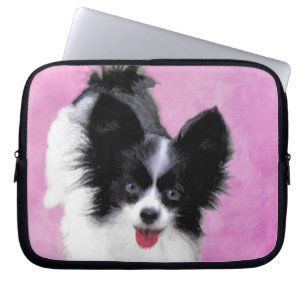 Papillon (weiß und schwarz) Malerei - Hundekunst Laptopschutzhülle