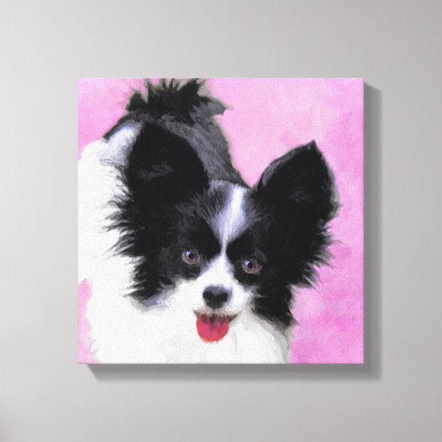 Papillon (weiß und schwarz) Malerei - Hundekunst Leinwanddruck (Vorderseite)
