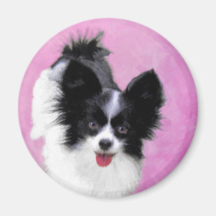 Papillon (Weiß und Schwarz) Malerei - Hundekunst Magnet