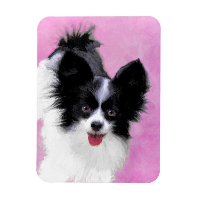 Papillon (weiß und schwarz) Malerei - Hundekunst Magnet (Vertikal)