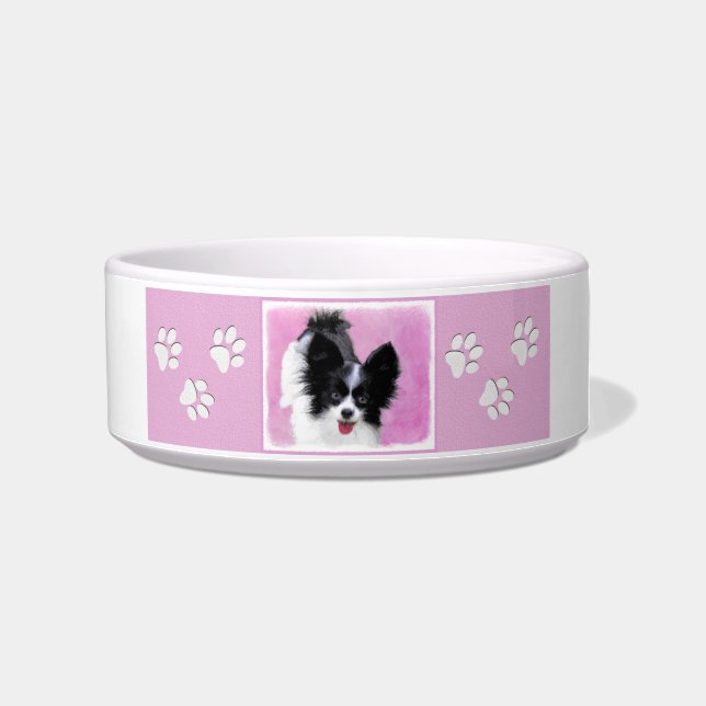 Papillon (weiß und schwarz) Malerei - Hundekunst Napf (Rechts)