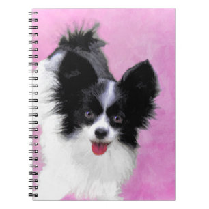 Papillon (weiß und schwarz) Malerei - Hundekunst Notizblock