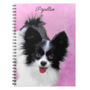Papillon (weiß und schwarz) Malerei - Hundekunst Notizblock