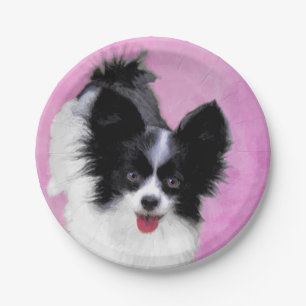 Papillon (weiß und schwarz) Malerei - Hundekunst Pappteller