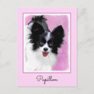 Papillon (weiß und schwarz) Malerei - Hundekunst Postkarte