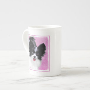 Papillon (weiß und schwarz) Malerei - Hundekunst Prozellantasse