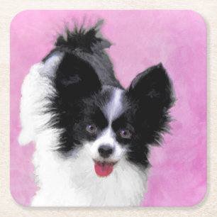 Papillon (weiß und schwarz) Malerei - Hundekunst Rechteckiger Pappuntersetzer