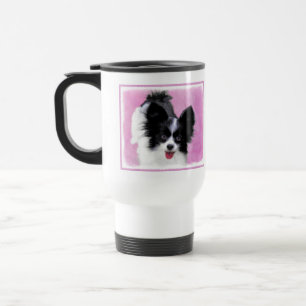 Papillon (weiß und schwarz) Malerei - Hundekunst Reisebecher