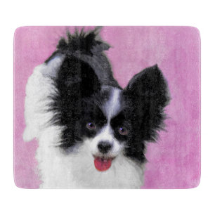 Papillon (weiß und schwarz) Malerei - Hundekunst Schneidebrett