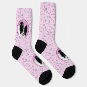 Papillon (weiß und schwarz) Malerei - Hundekunst Socken
