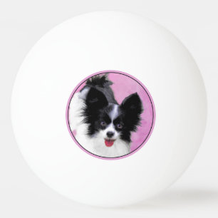 Papillon (weiß und schwarz) Malerei - Hundekunst Tischtennisball
