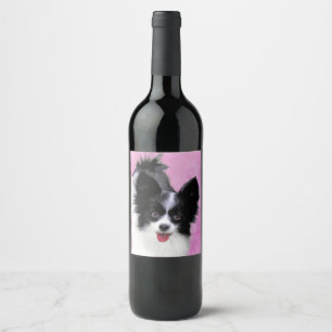 Papillon (weiß und schwarz) Malerei - Hundekunst Weinetikett
