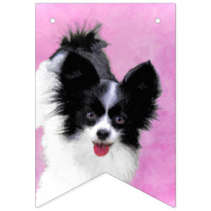 Papillon (weiß und schwarz) Malerei - Hundekunst Wimpelkette