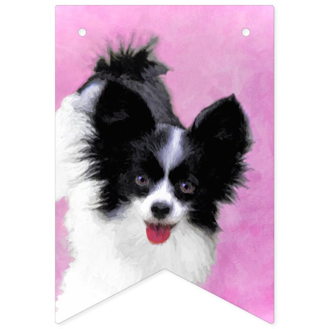 Papillon (weiß und schwarz) Malerei - Hundekunst Wimpelkette (Erste Fahne)