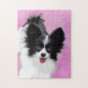 Papillon (weiße und schwarze) Malerei - Hundekuns